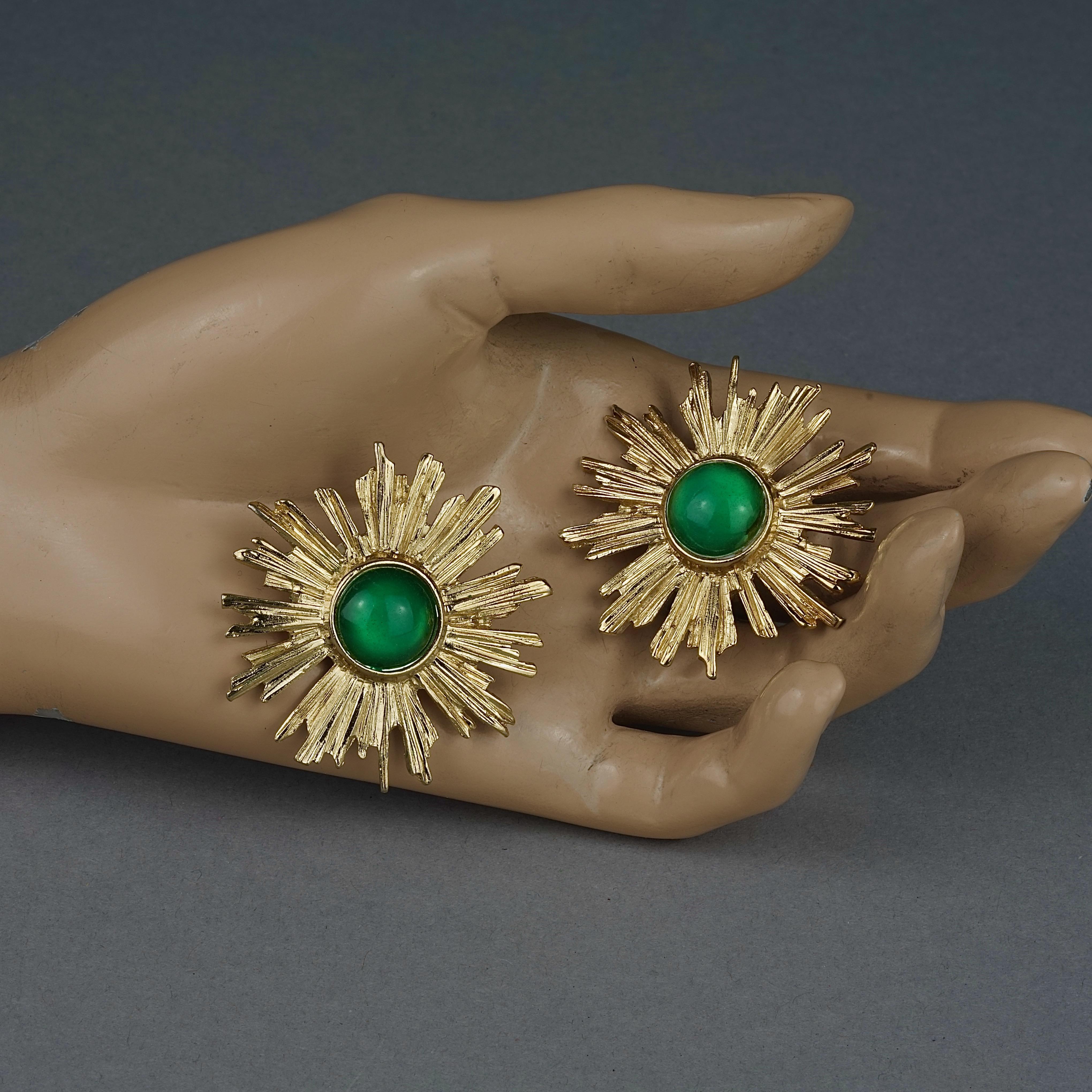 Vintage YVES SAINT LAURENT Ysl Sunburst Emerald Stone Earrings For Sale 2
