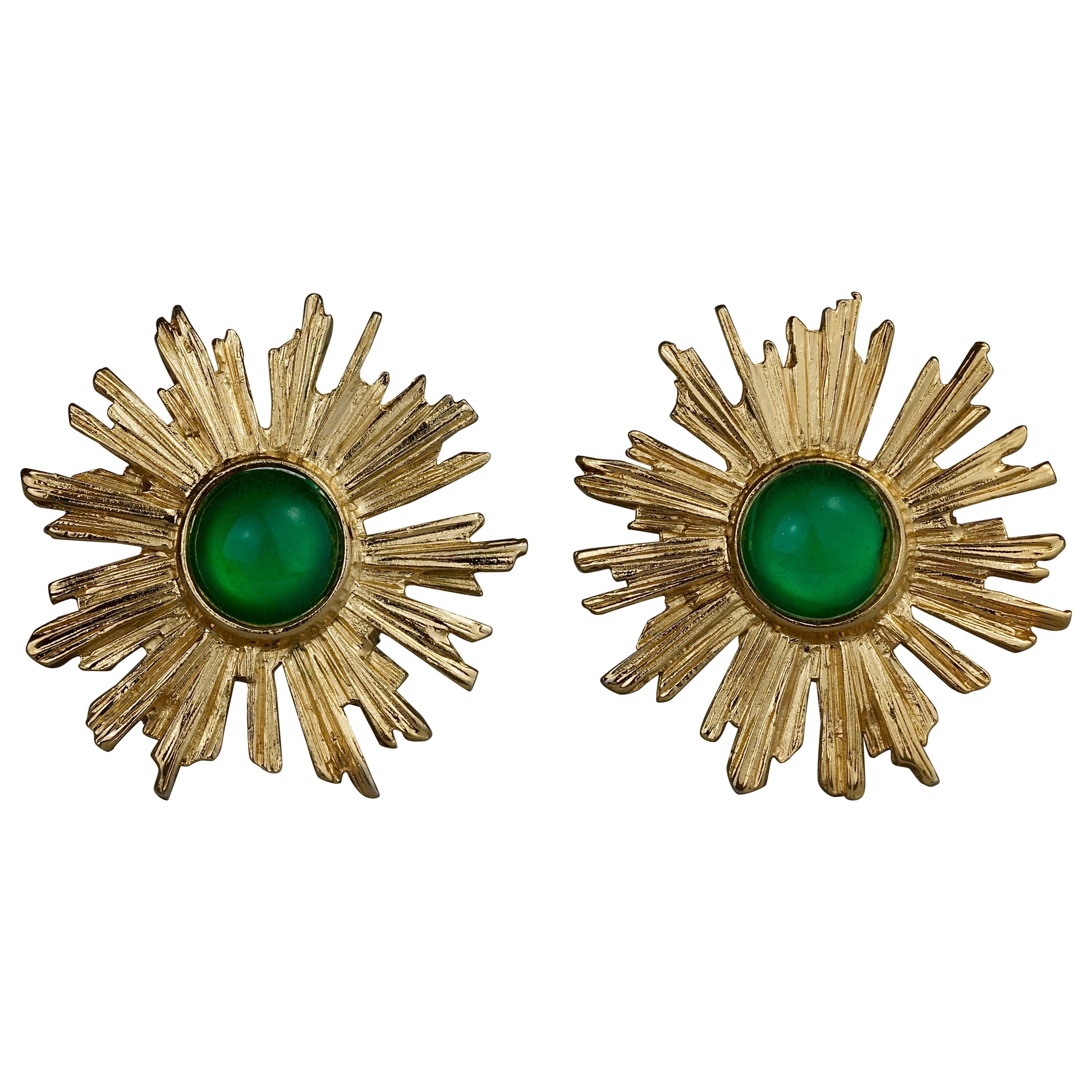 Vintage YVES SAINT LAURENT Ysl Sunburst Emerald Stone Earrings For Sale