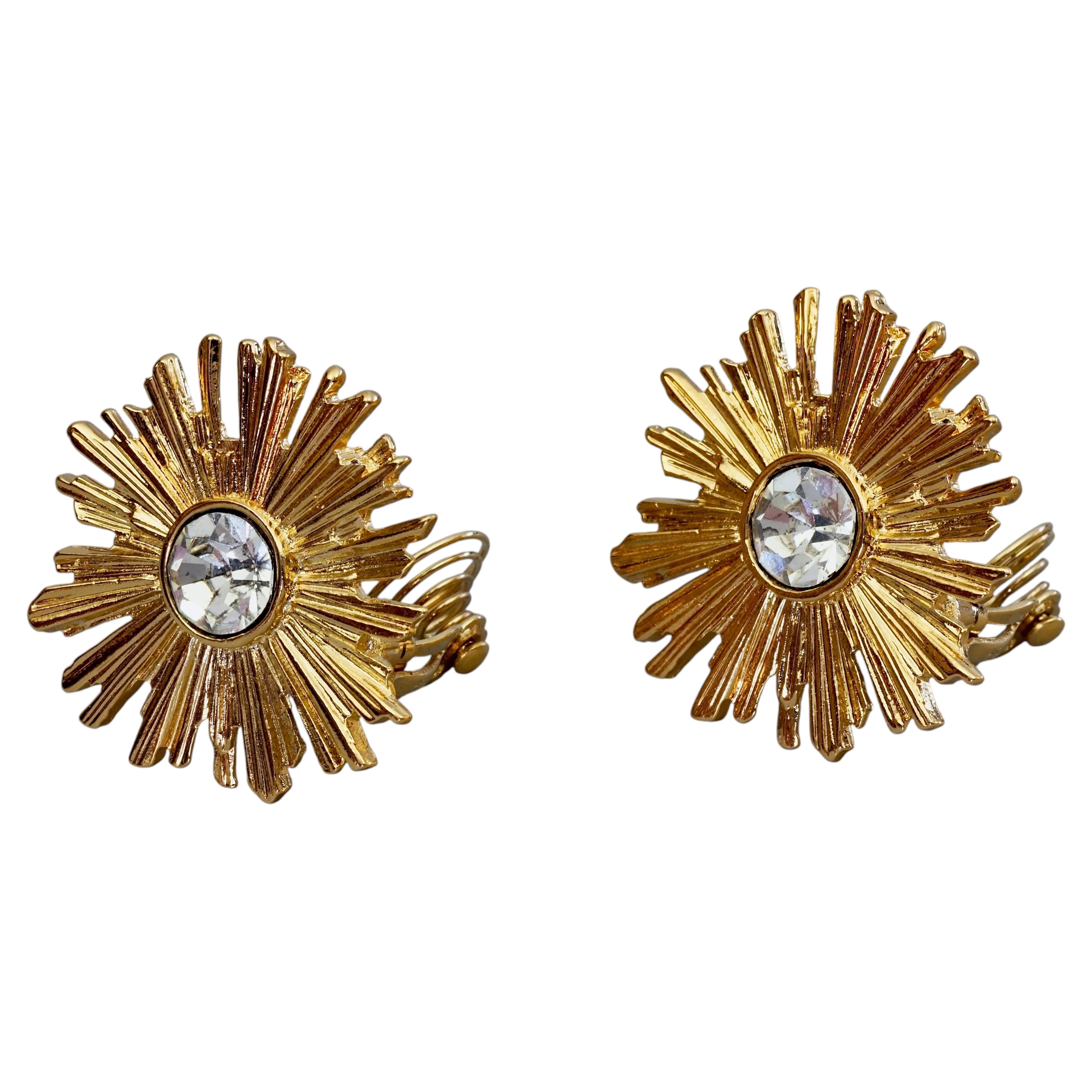 Vintage-Ohrringe von Yves Saint Laurent (YSL) mit Strasssteinen im „Sunburst“-Design
