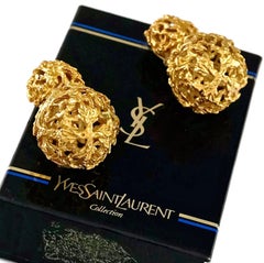 Vintage YVES SAINT LAURENT Ysl Textured Coiled Ball Dangling Earrings