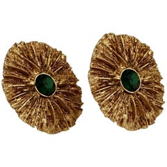 Vintage YVES SAINT LAURENT Ysl Textured Coral Emerald Rhinestone Earrings