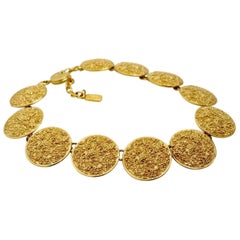 Vintage YVES SAINT LAURENT YSL Textured Disc Choker Necklace