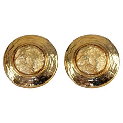 Vintage YVES SAINT LAURENT Ysl Textured Gold Round Earrings
