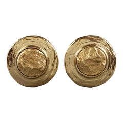 Vintage YVES SAINT LAURENT Ysl Textured Nugget Disc Earrings