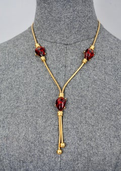 Vintage YVES SAINT LAURENT Ysl Tortoiseshell Resin Accents Lariat Necklace