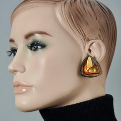 Vintage YVES SAINT LAURENT Ysl Triangle Amber Cabochon Earrings