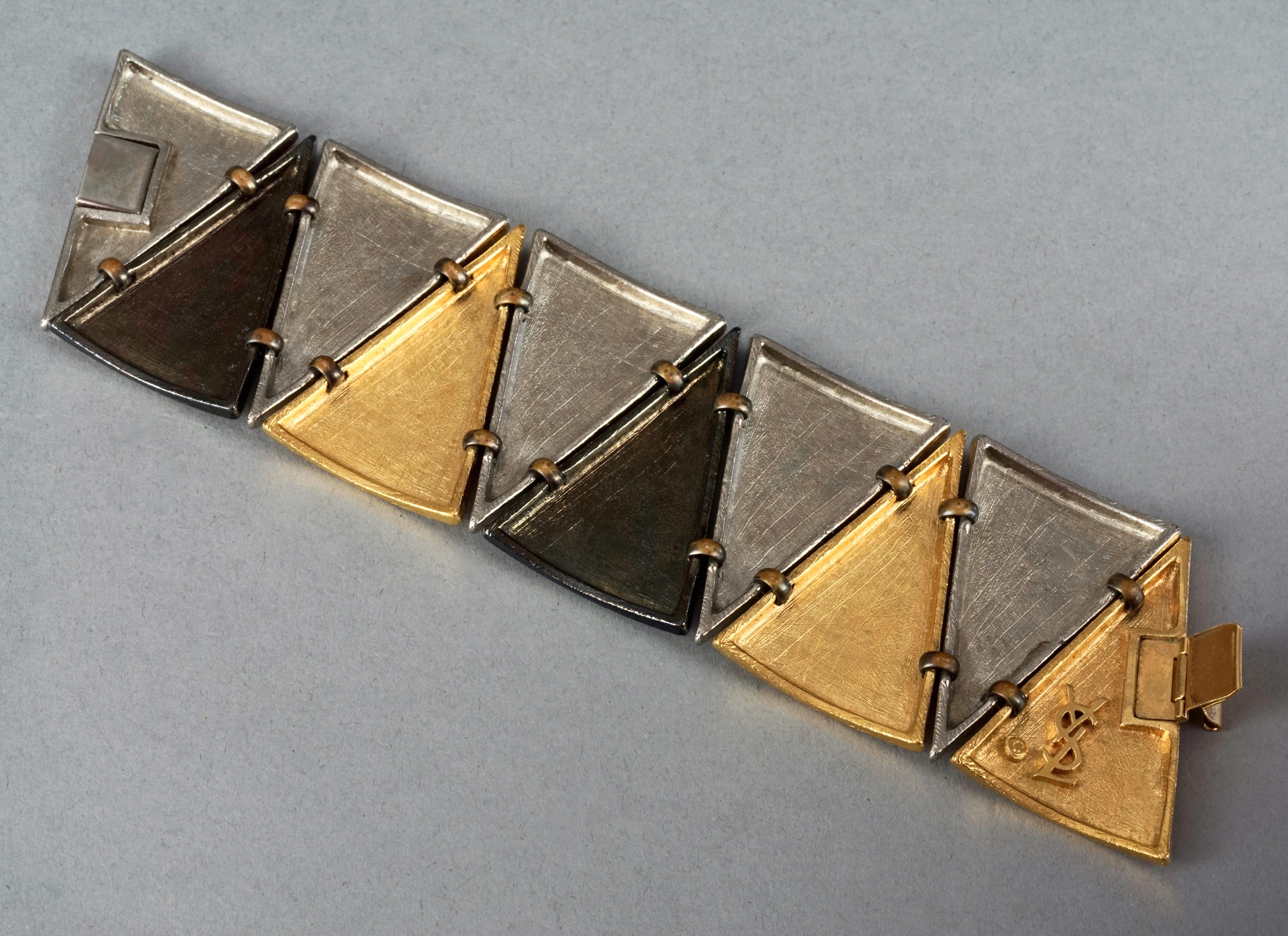 Vintage YVES SAINT LAURENT Ysl Triangle Link Tricolor Cuff Bracelet For Sale 3