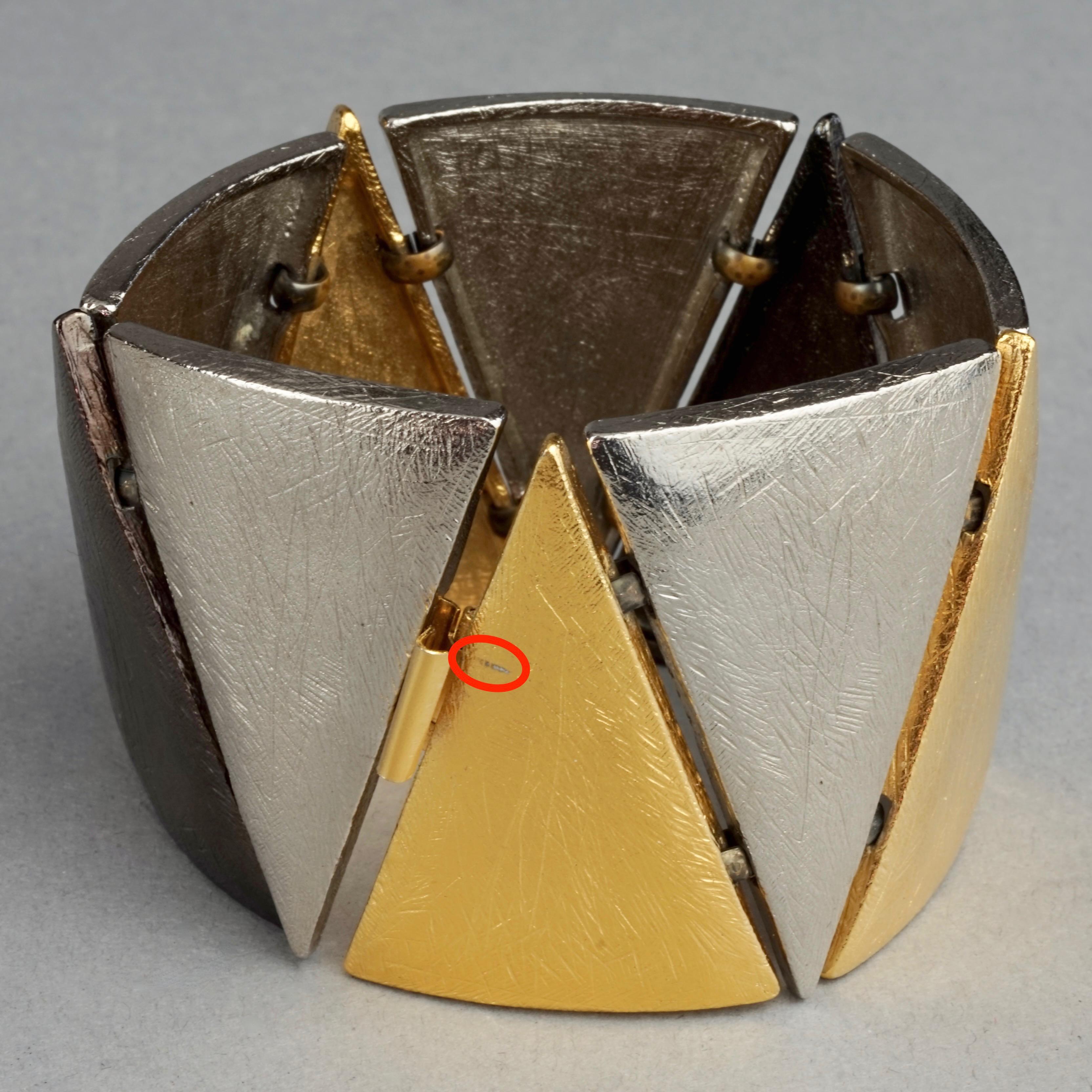 Vintage YVES SAINT LAURENT Ysl Triangle Link Tricolor Cuff Bracelet For Sale 5