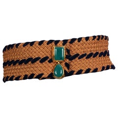 Vintage YVES SAINT LAURENT Ysl Turquoise Jewel Buckle Woven Passementerie  Belt