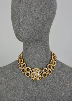 Vintage YVES SAINT LAURENT Ysl Two Tone Hexagon Necklace