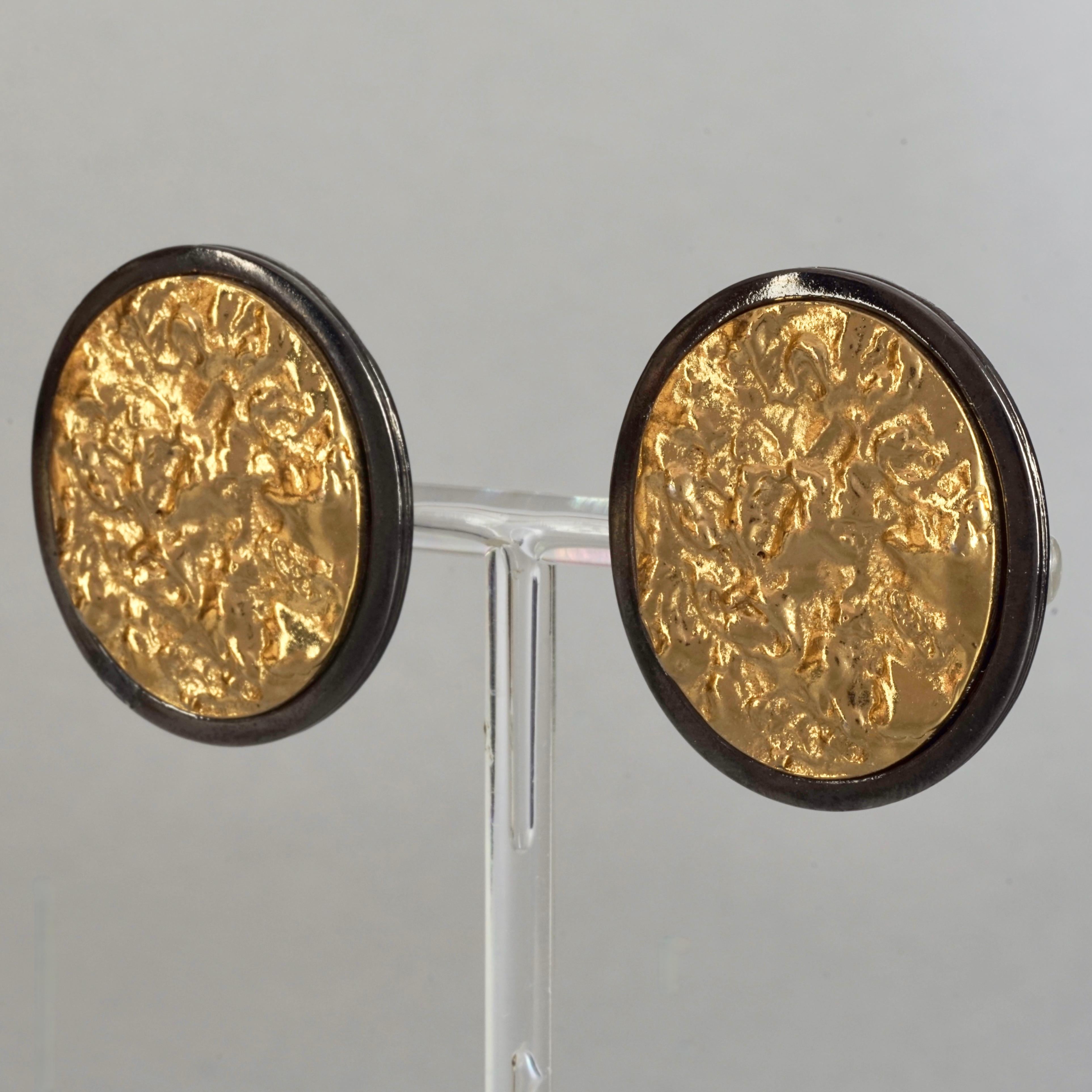 Women's Vintage YVES SAINT LAURENT Ysl Two Tone Textured Oval Disc Earrings For Sale