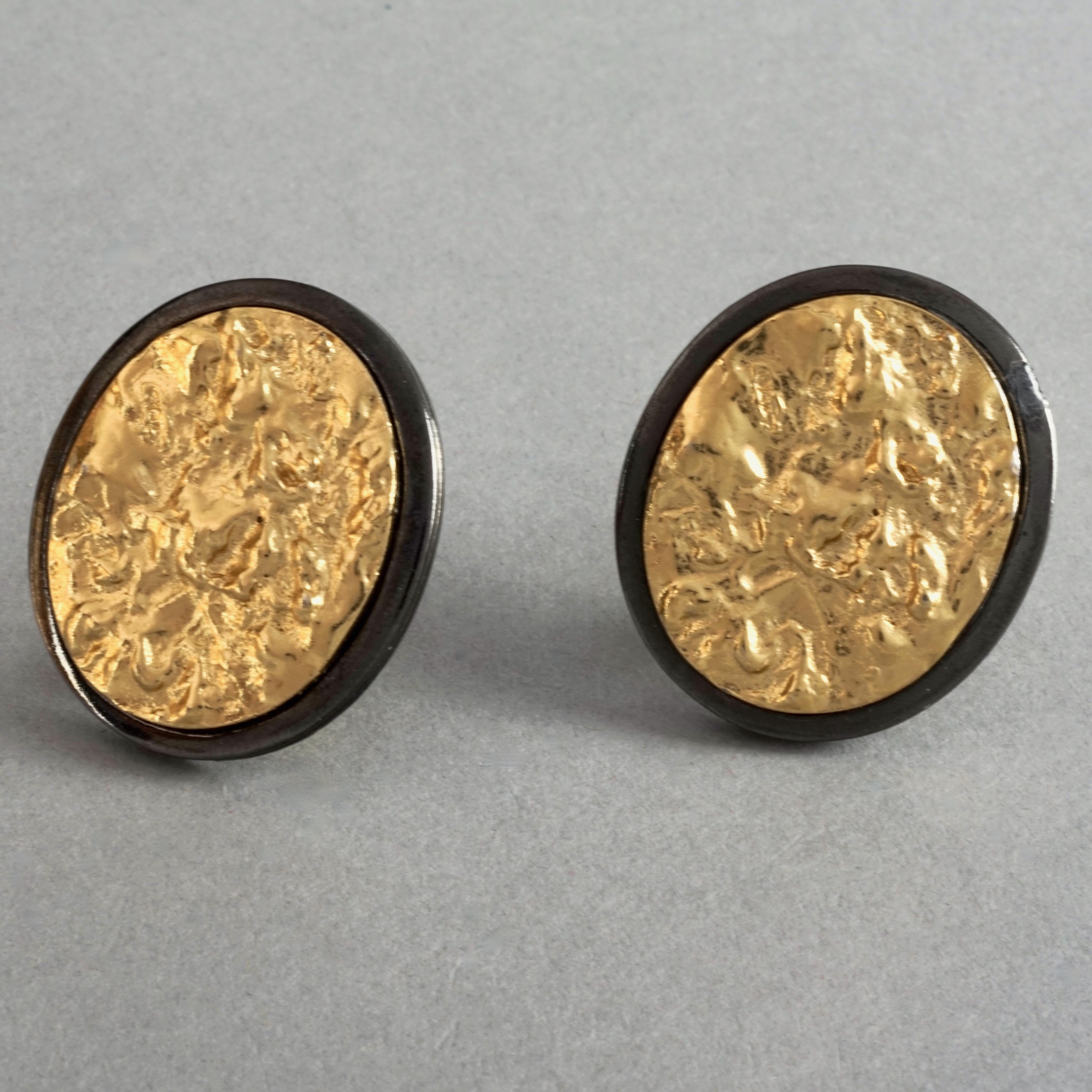 Vintage YVES SAINT LAURENT Ysl Two Tone Textured Oval Disc Earrings For Sale 2