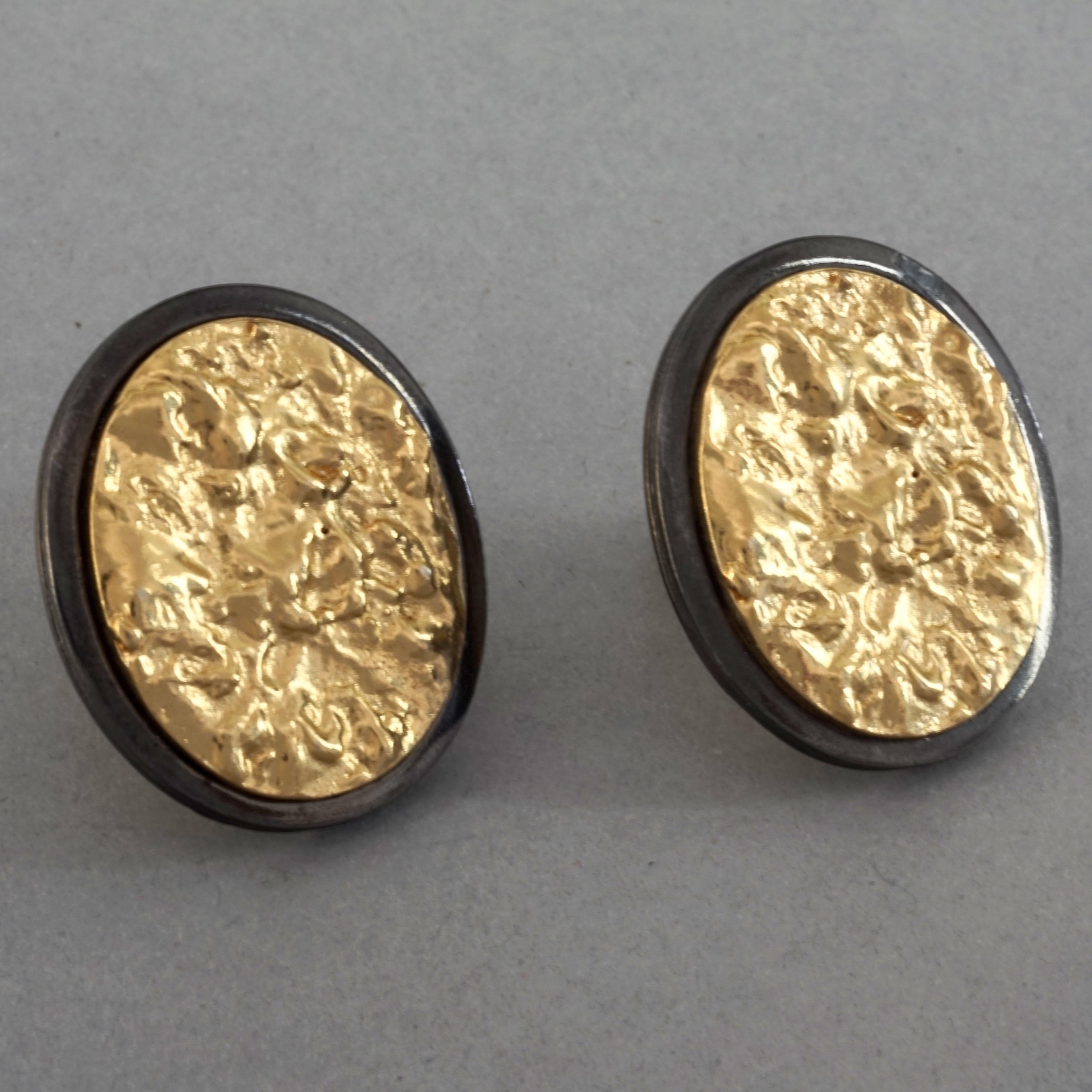 Vintage YVES SAINT LAURENT Ysl Two Tone Textured Oval Disc Earrings For Sale 3