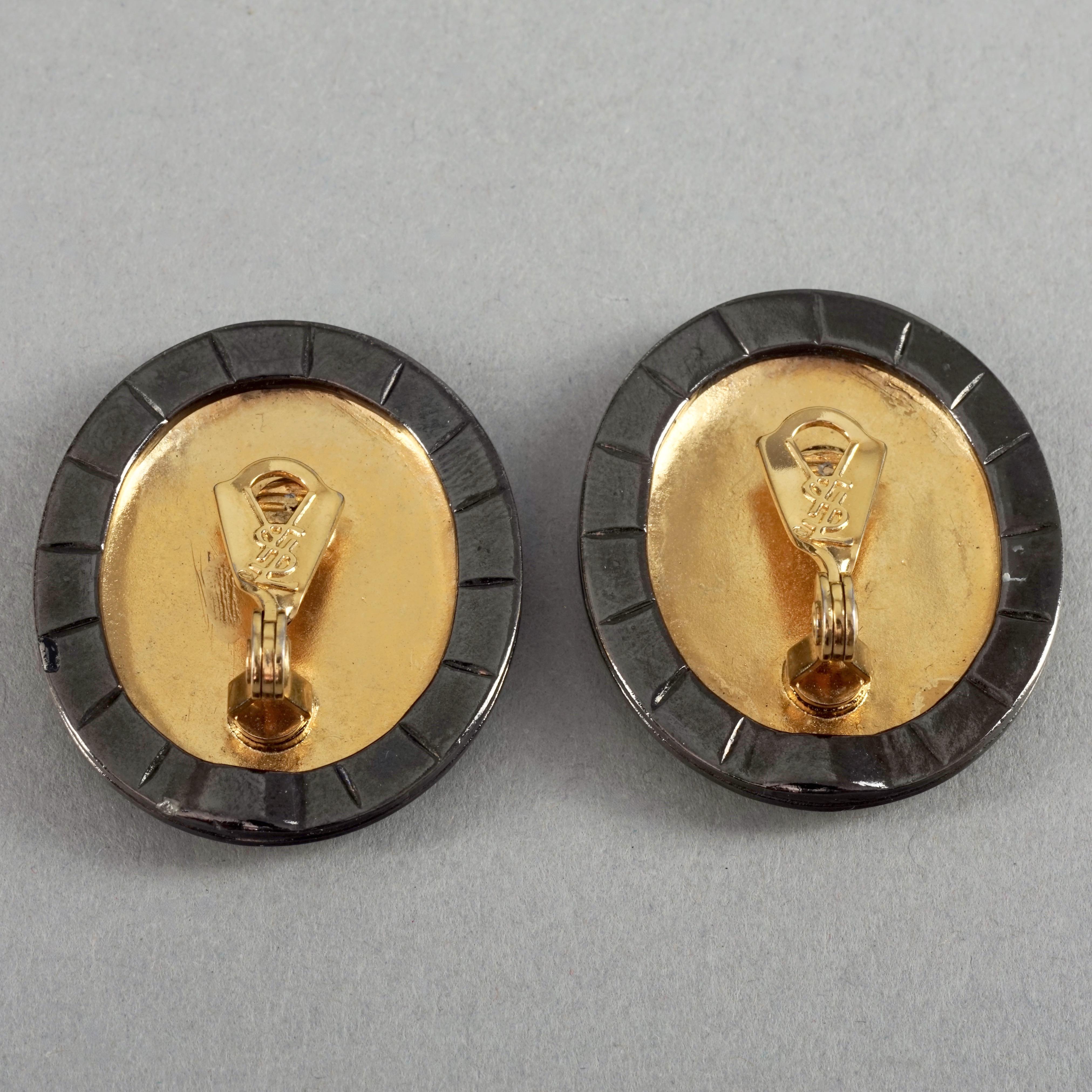 Vintage YVES SAINT LAURENT Ysl Two Tone Textured Oval Disc Earrings For Sale 5