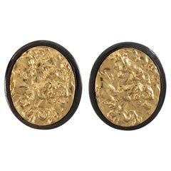 Vintage YVES SAINT LAURENT Ysl Two Tone Textured Oval Disc Earrings