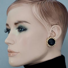 Vintage YVES SAINT LAURENT Ysl Wood Cabochon Rhinestone Dome Earrings