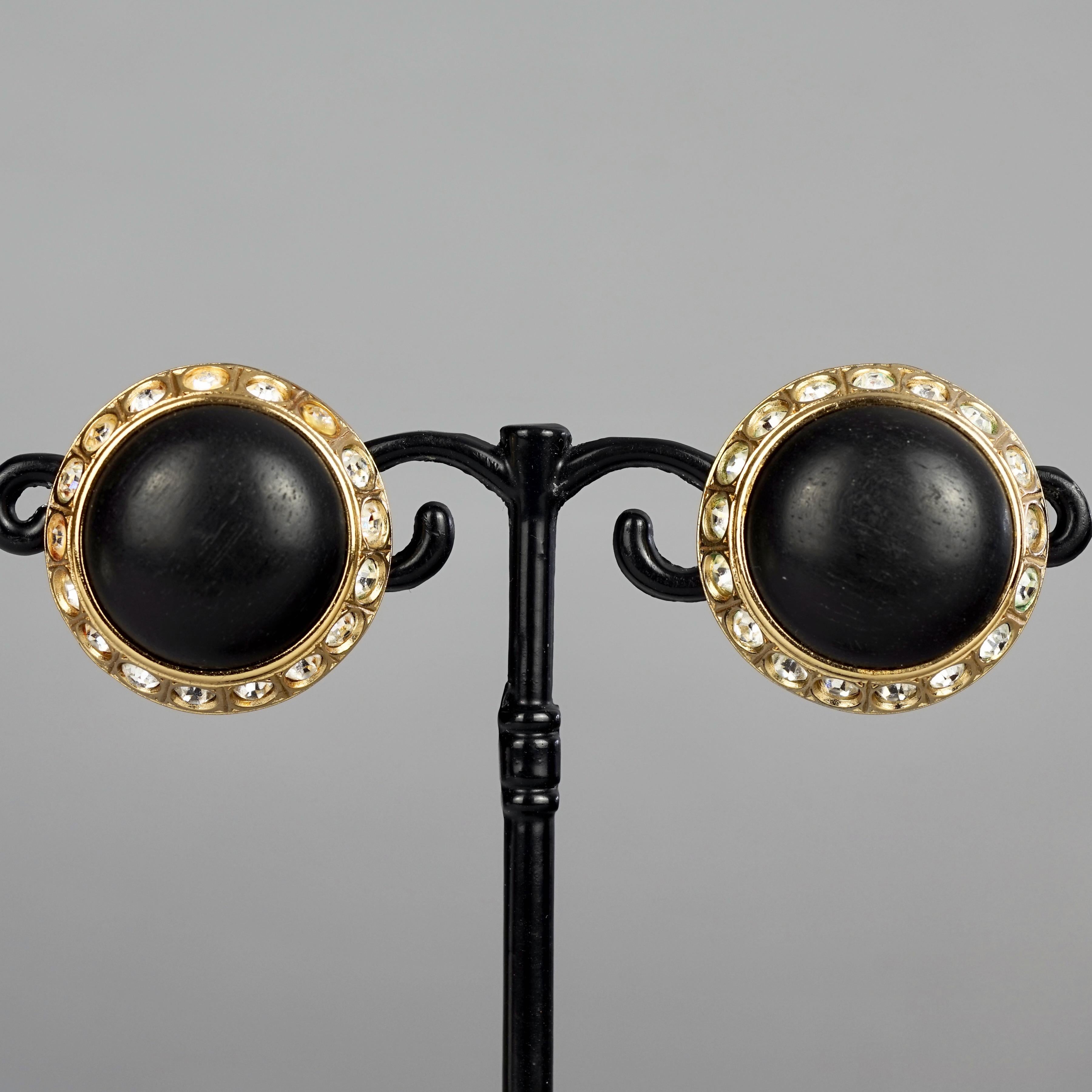 Women's Vintage YVES SAINT LAURENT Ysl Wood Cabochon Rhinestone Dome Earrings For Sale