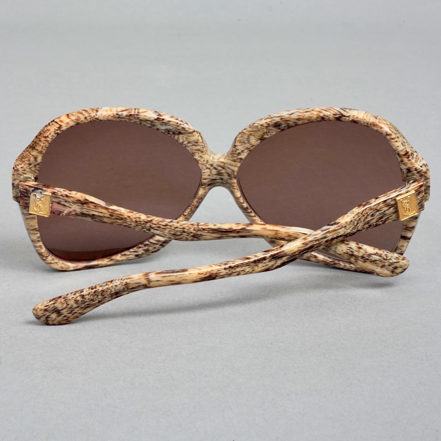 Women's Vintage YVES SAINT LAURENT Ysl Wood Illusion Oversized Sunglasses