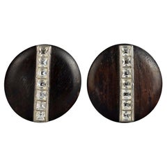 Vintage YVES SAINT LAURENT Ysl Wood Rhinestone Disc Earrings