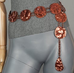 Vintage YVES SAINT LAURENT Ysl Wrinkled Copper Disc Link Belt