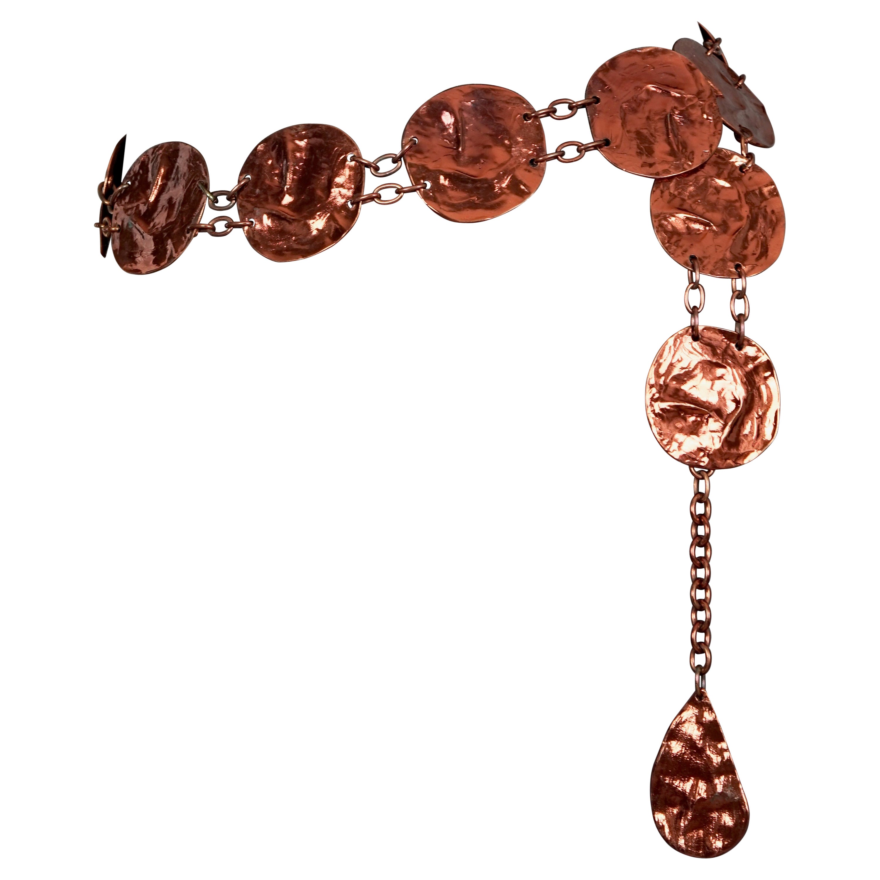YVES SAINT LAURENT Ceinture vintage à maillons en forme de disque en cuivre froissé