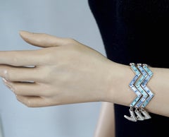 Vintage YVES SAINT LAURENT Ysl Zigzag Blue Rhinestone 3 Tiered Bracelet
