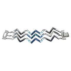 Vintage YVES SAINT LAURENT Ysl Zigzag Blue Rhinestone 3 Tiered Bracelet
