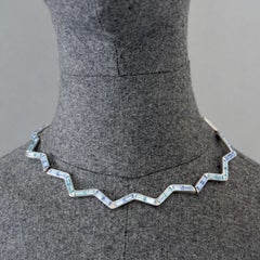 Vintage YVES SAINT LAURENT Ysl Zigzag Blue Rhinestone Choker Necklace