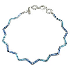 Vintage YVES SAINT LAURENT Ysl Zigzag Blue Rhinestone Necklace