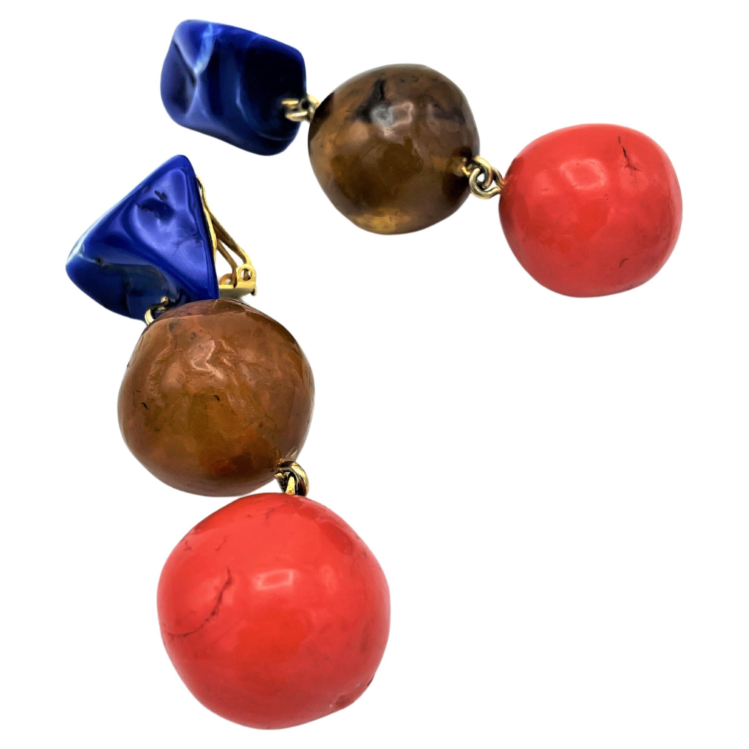 Boucles D'oreilles Clips Roger Scemama - Marron, Occasion Bon état - Bijou Vintage