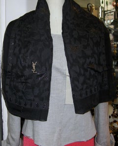 Vintage Yves St. Laurent YSL Black Silk Floral Pattern Scarf