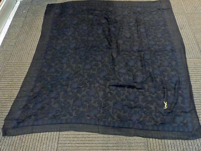 Vintage Yves St. Laurent YSL Black Silk Floral Pattern Scarf For Sale ...