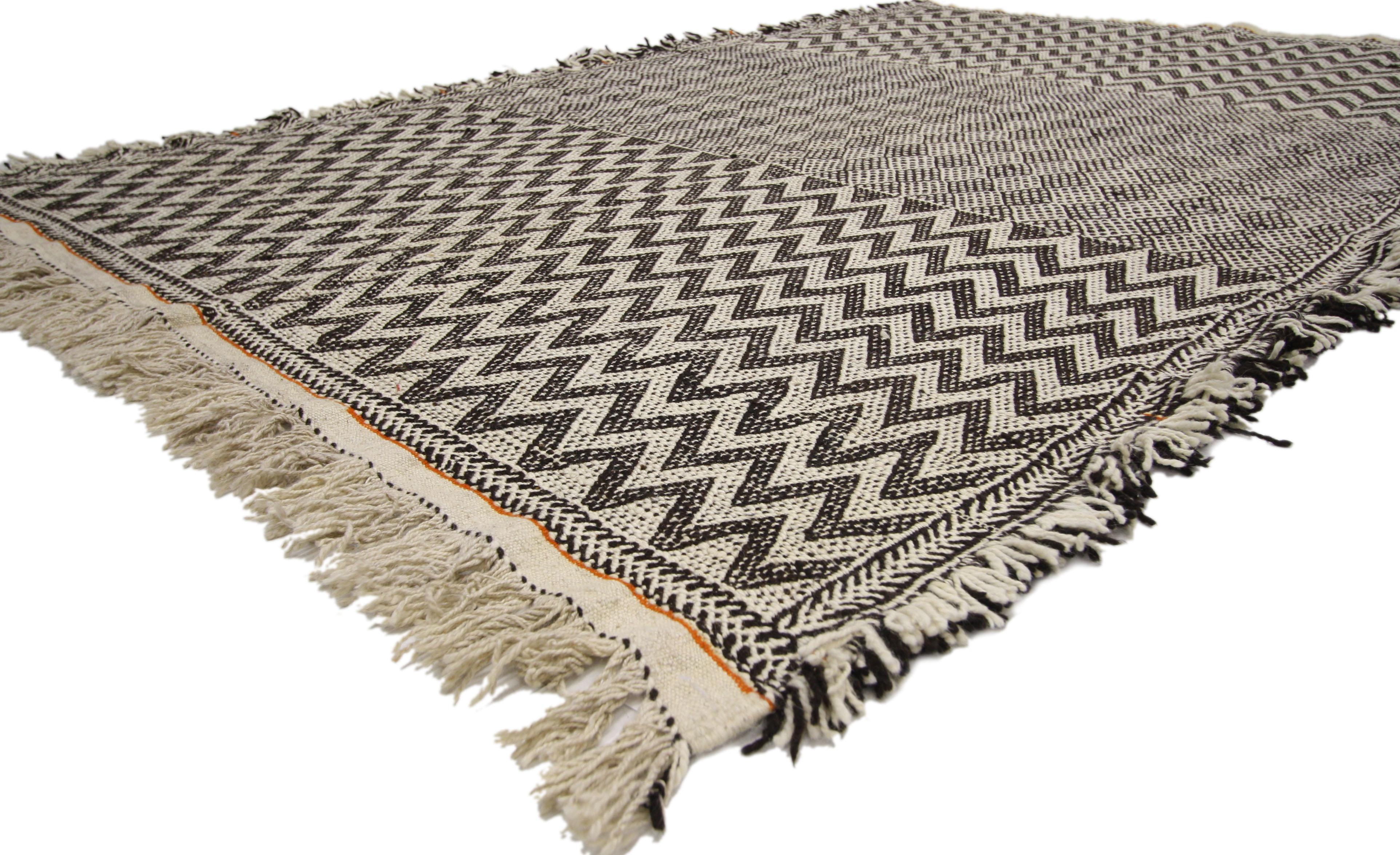 Hand-Knotted Vintage Zanafi Moroccan Kilim Rug with Zillij Style, Moroccan Tile Pattern Rug