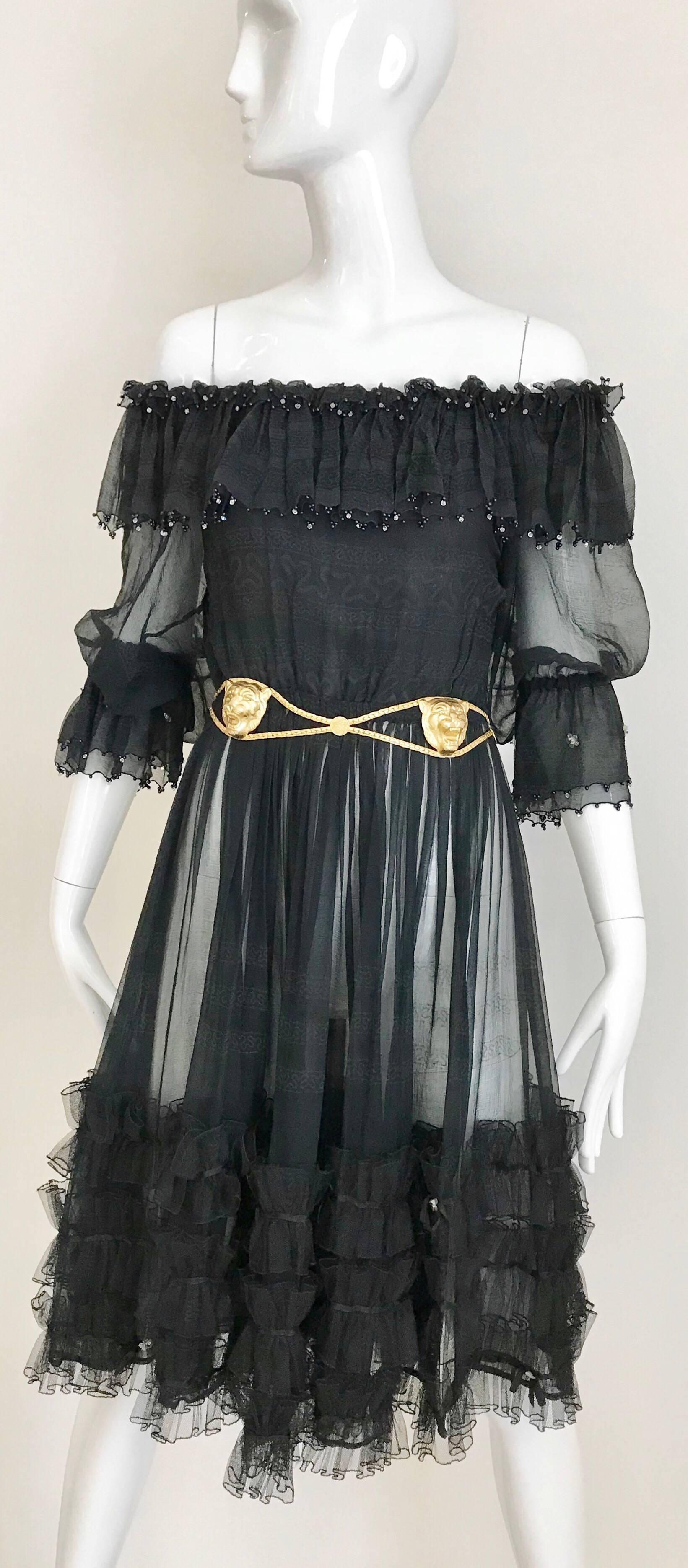 Zandra Rhodes Vintage Black Silk Cocktail Dress In Excellent Condition In Beverly Hills, CA