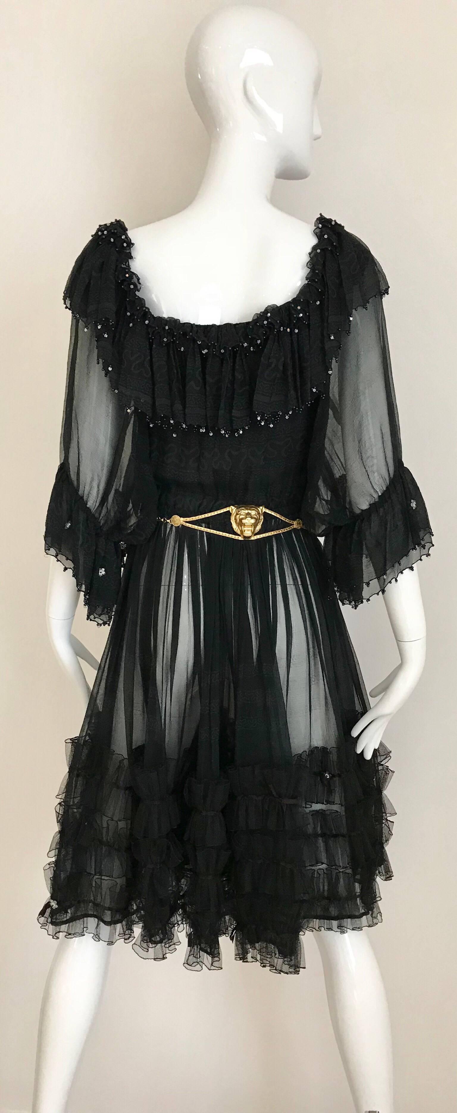 Zandra Rhodes Vintage Black Silk Cocktail Dress 4