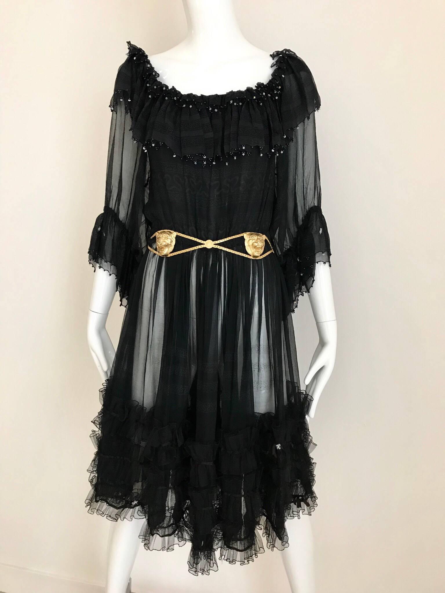 Zandra Rhodes Vintage Black Silk Cocktail Dress 5