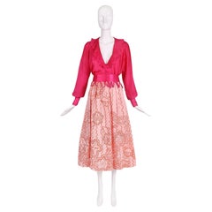 Vintage Zandra Rhodes Fuchsia Blouse & Printed Skirt Ensemble