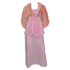 Vintage Zandra Rhodes Pleated Slip Dress and Top Ensemble Set