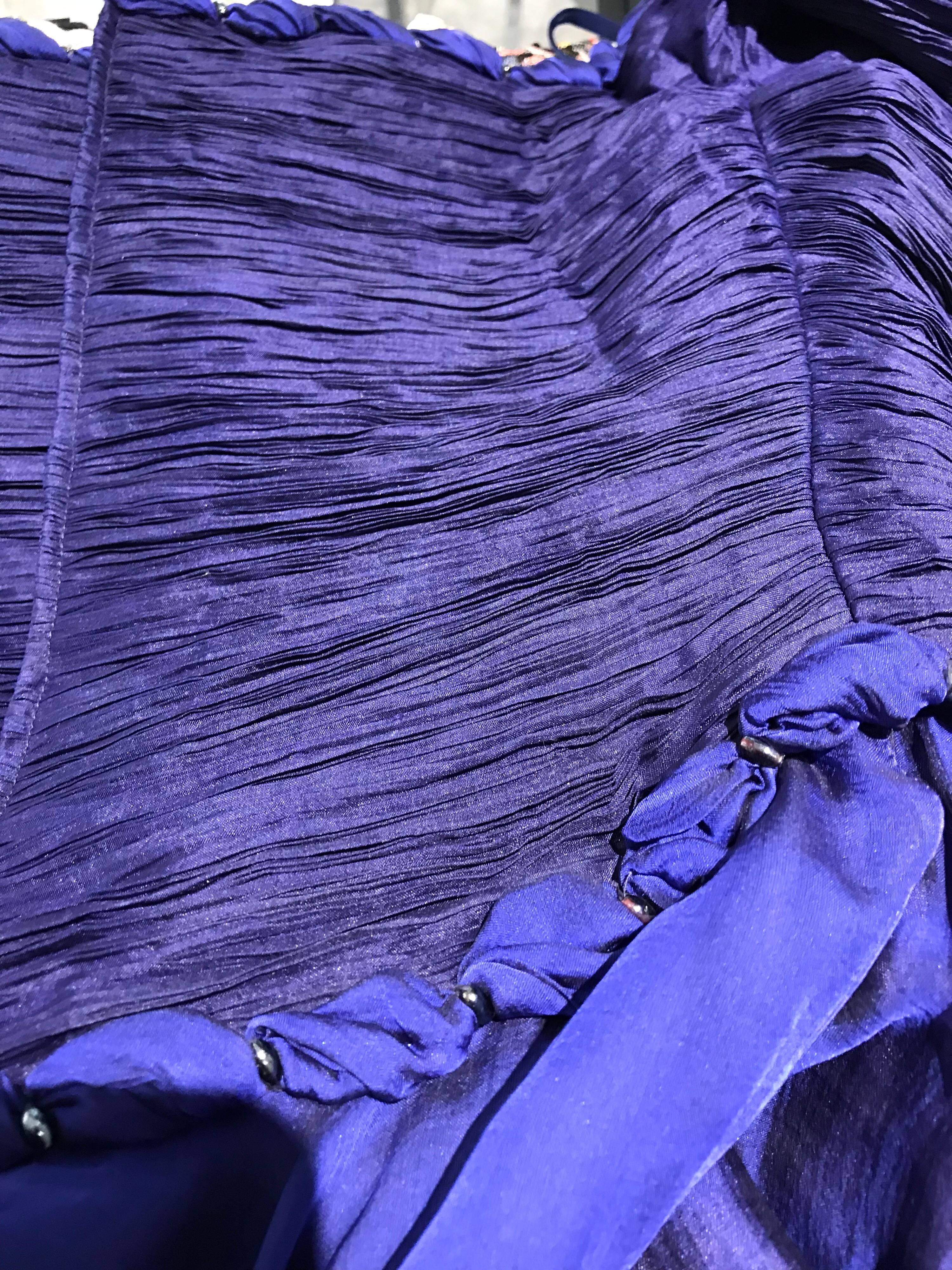 Zandra Rhodes Vintage Purple Blue Off Shoulder Cocktail Silk Dress In Good Condition For Sale In Beverly Hills, CA