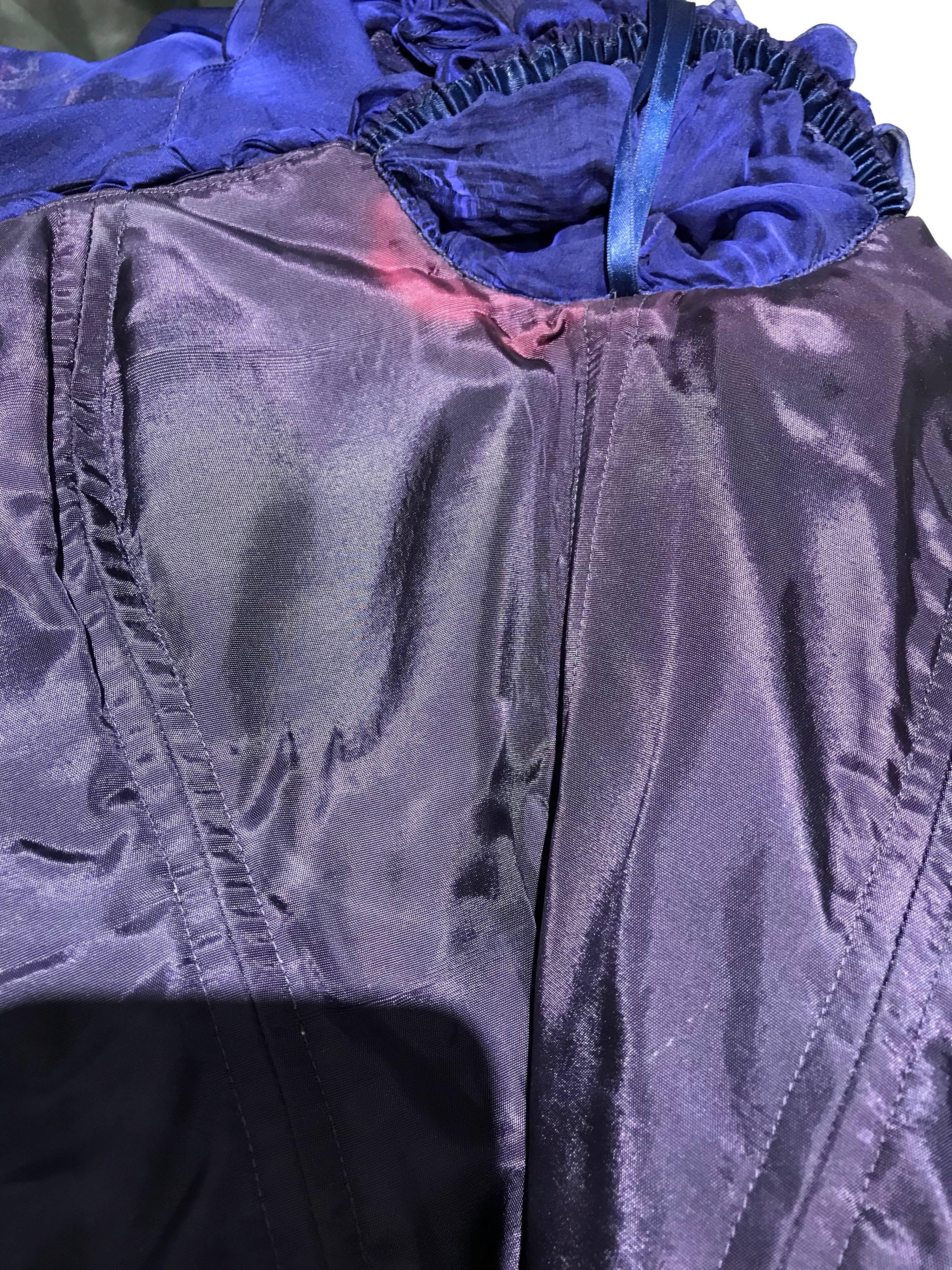 Zandra Rhodes Vintage Purple Blue Off Shoulder Cocktail Silk Dress For Sale 2