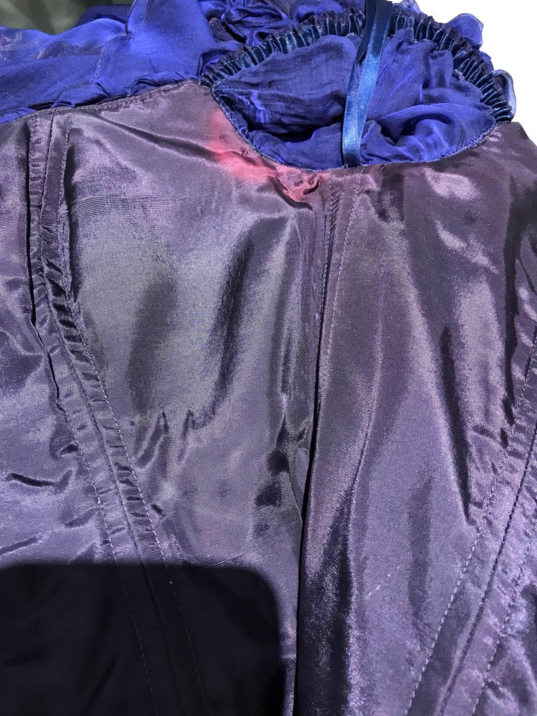 Zandra Rhodes Vintage Purple Blue Off Shoulder Cocktail Silk Dress For Sale 5