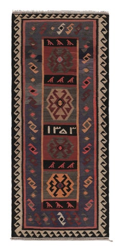 Vintage Zanjan Persisch Kilim Läufer Teppich, Grau mit Stammesmotiven - Rug & Kilim