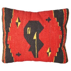 Vintage Zapotec Southwestern Hand Woven Wool Bear Motif Throw Pillow Red & Black