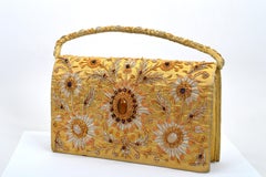 Vintage Zari Zarduzi Evening Bag, Gold Fabric with Gem Bead Accents circa 1950s