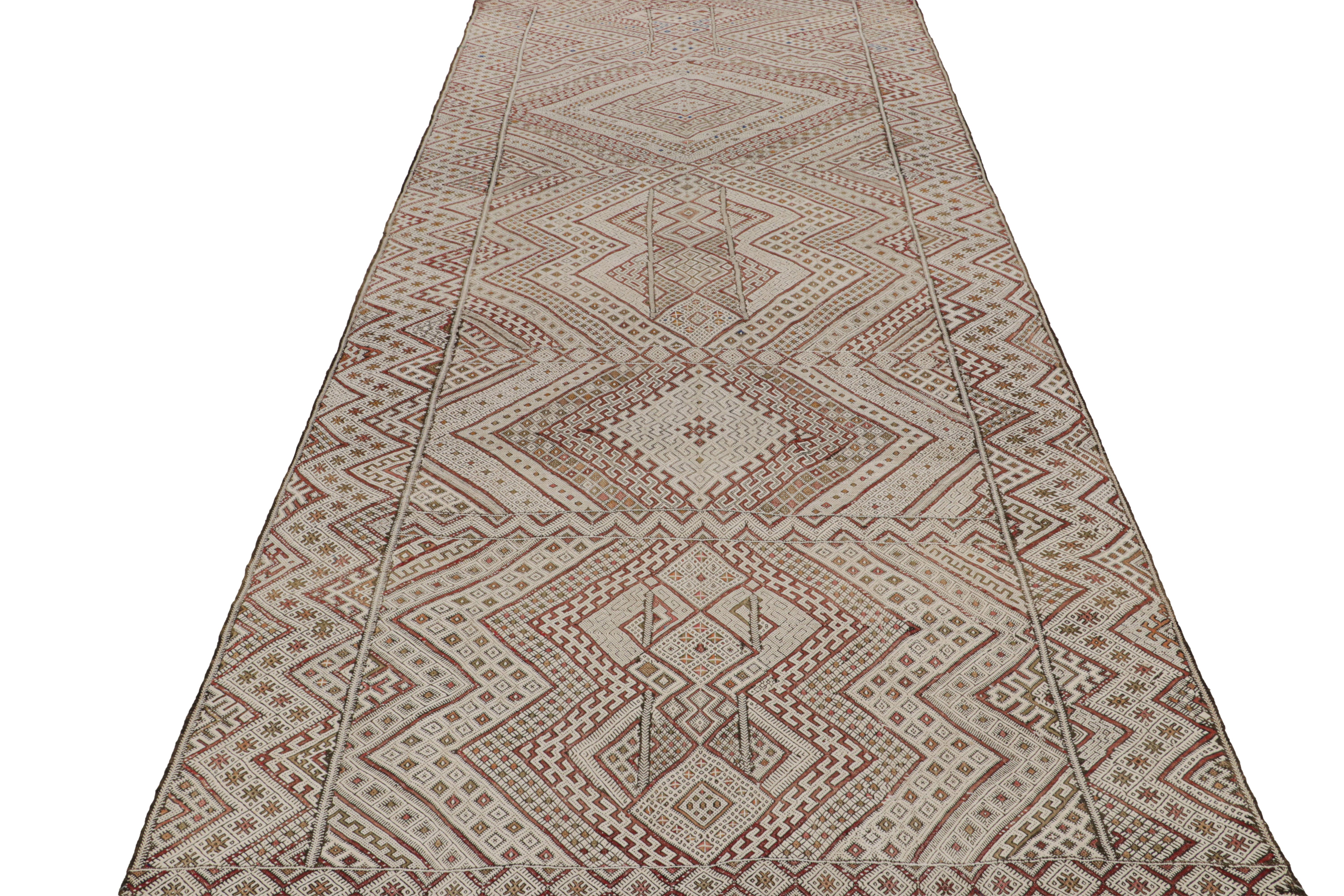 Hand-Knotted Vintage Zayane Moroccan Kilim in White & Brown Tribal Patterns by Rug & Kilim For Sale