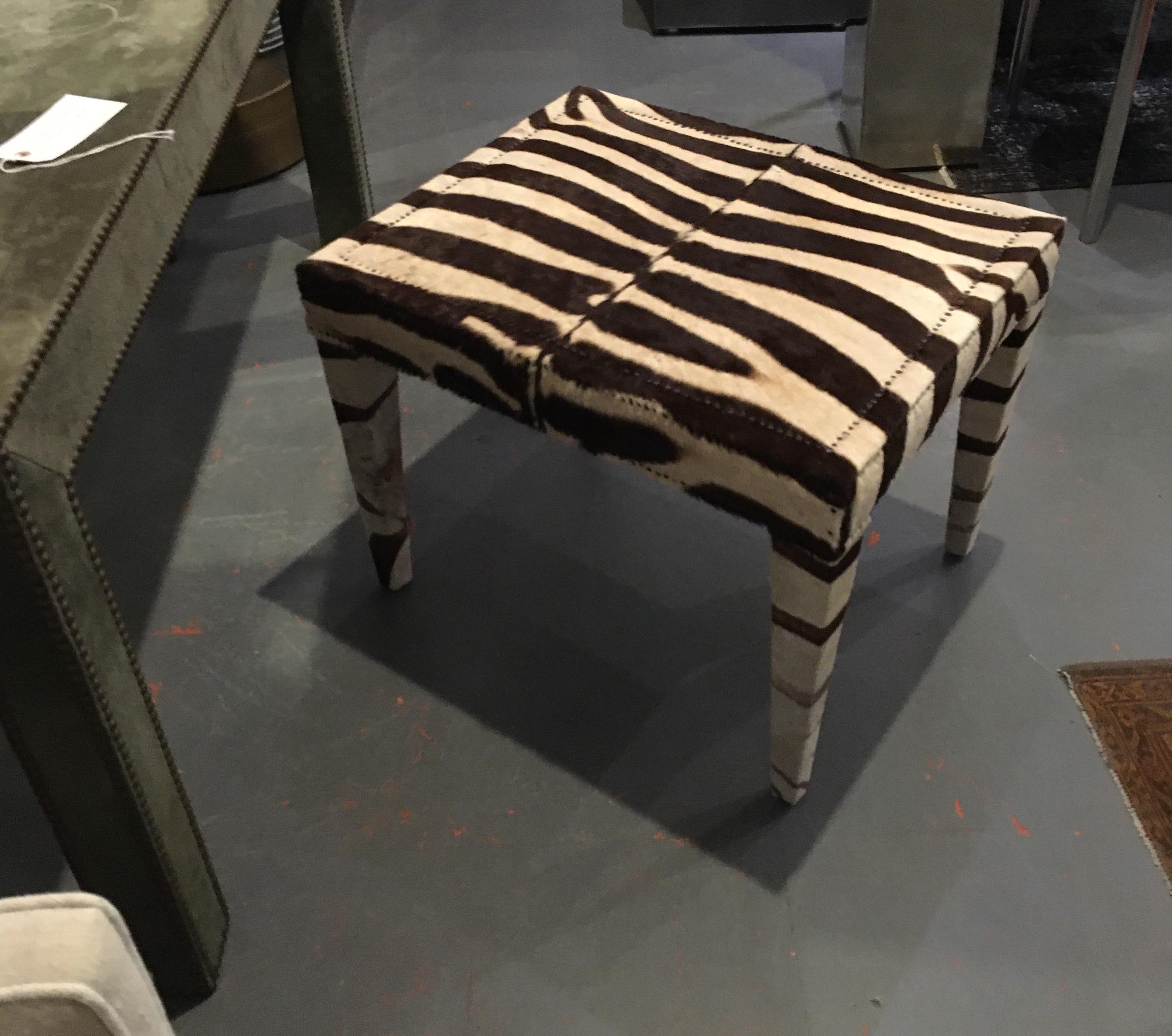 20th Century Vintage Zebra and Nailhead Bench / Side Table