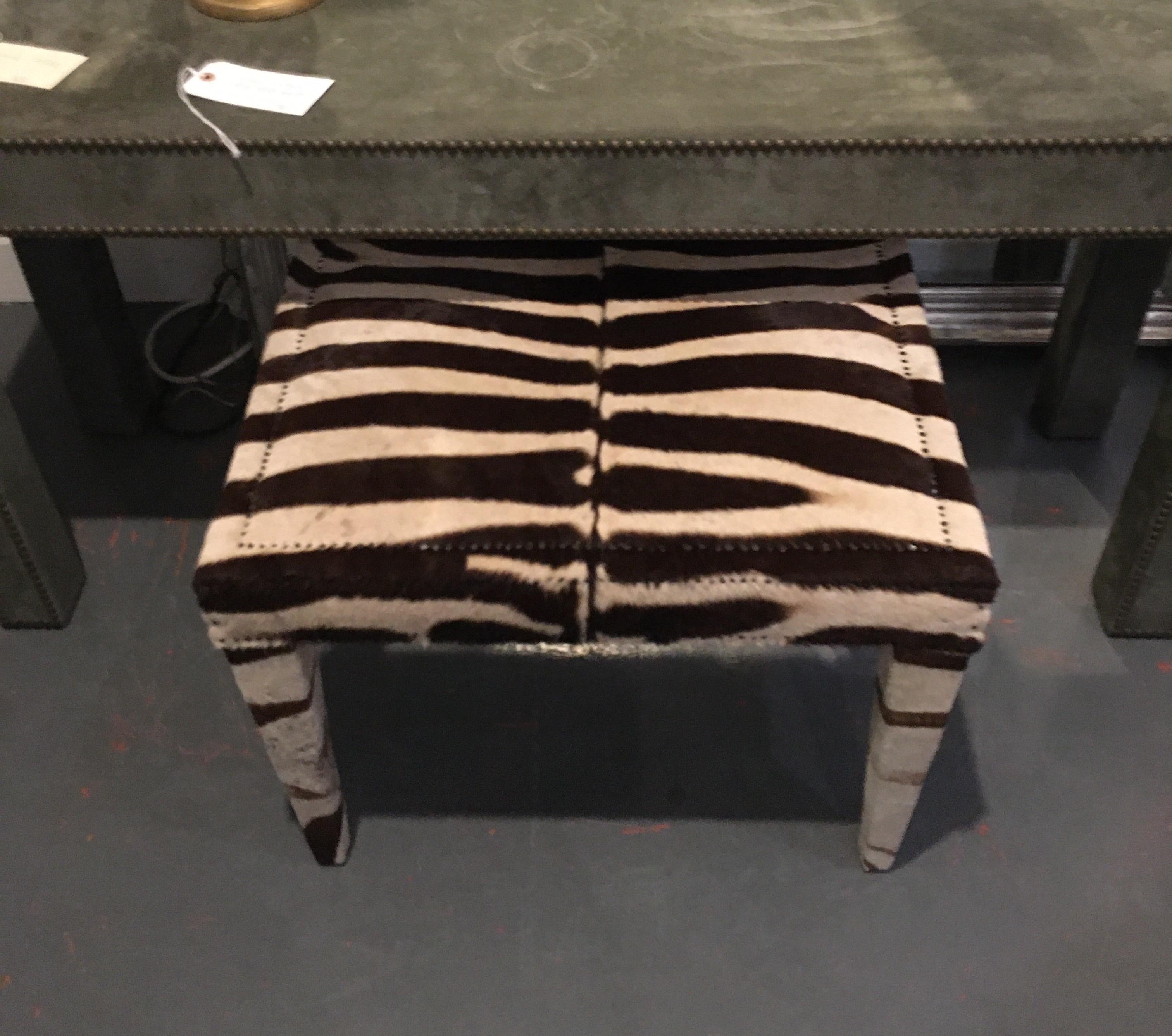 Zebra Hide Vintage Zebra and Nailhead Bench / Side Table