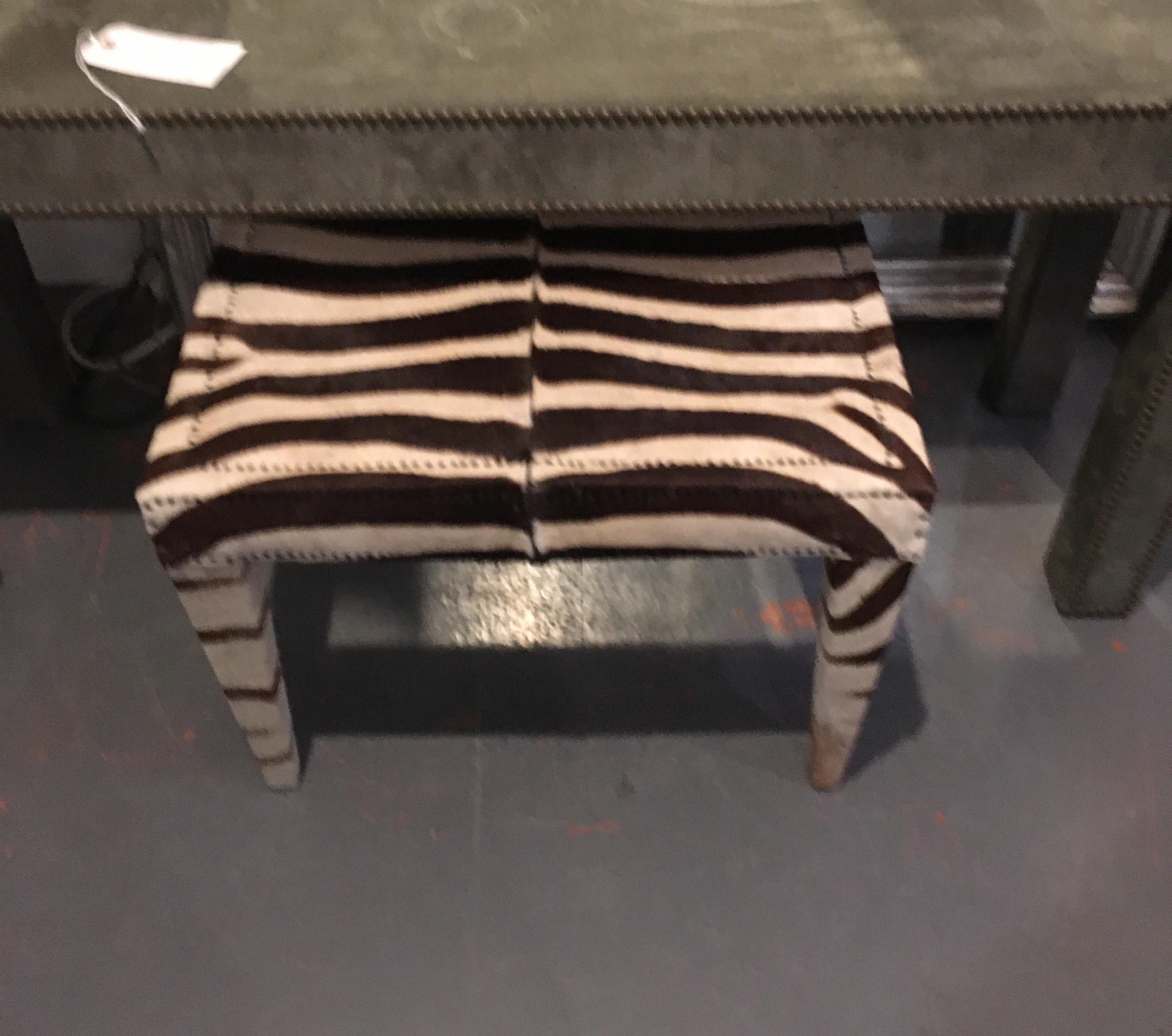 Vintage Zebra and Nailhead Bench / Side Table 3