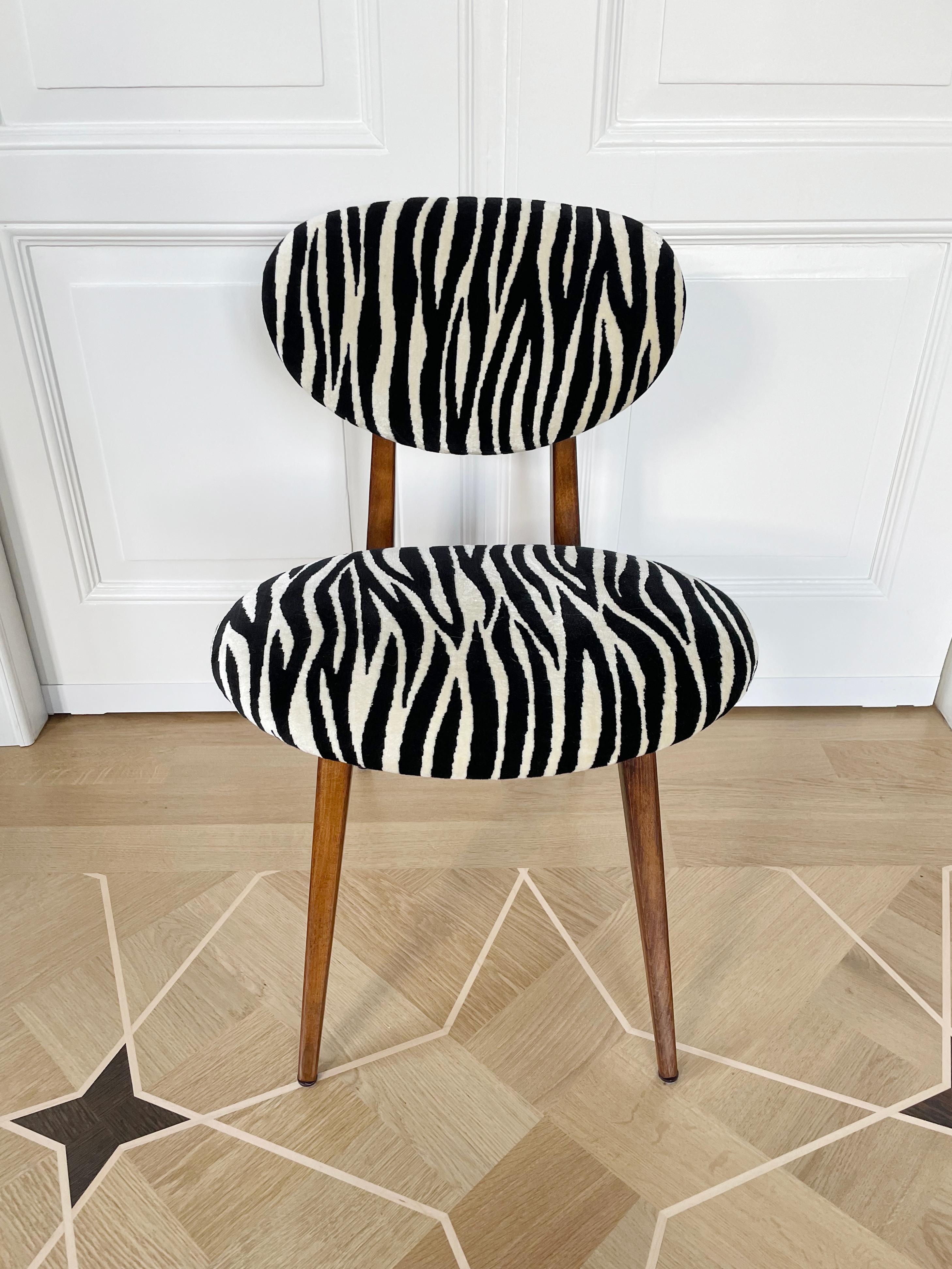 Velvet Mid century, vintage Zebra Chair, Type 200/128, by J. Kedziorek, Europe, 1960s For Sale