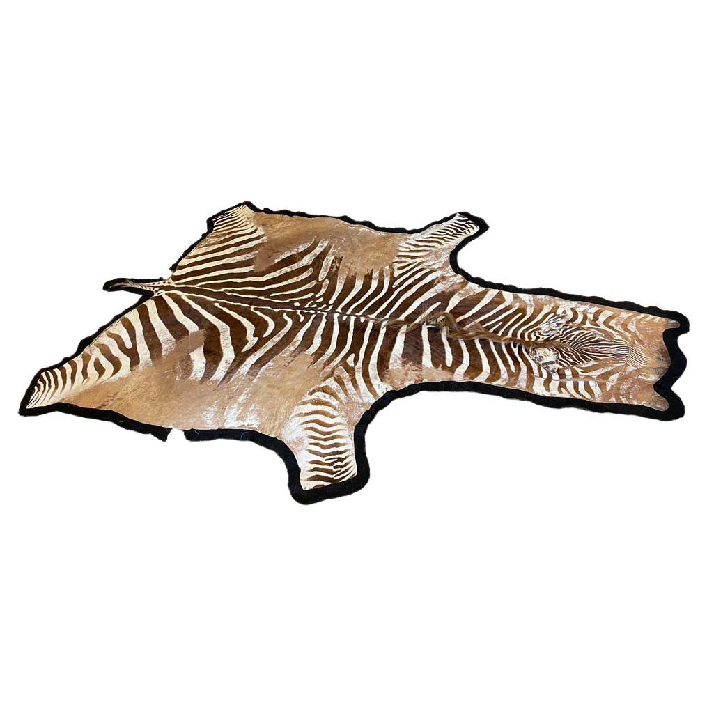 Zebra Hide Rug with Black Leather Trim For Sale at 1stDibs